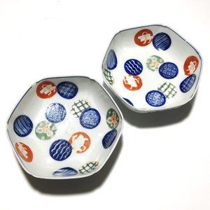 Antique Pair of Hexagonal Japanese Imari Ware Footed Bowls